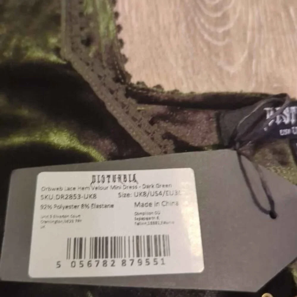 Disturbia or web lace hem velour mini dress dark green size 4 new - Picture 4 of 5